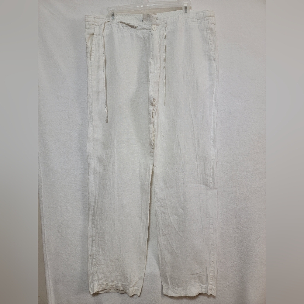 Imperial White 100% Linen Drawstring Pants Mens Size 46 Relaxed Beach Trousers
